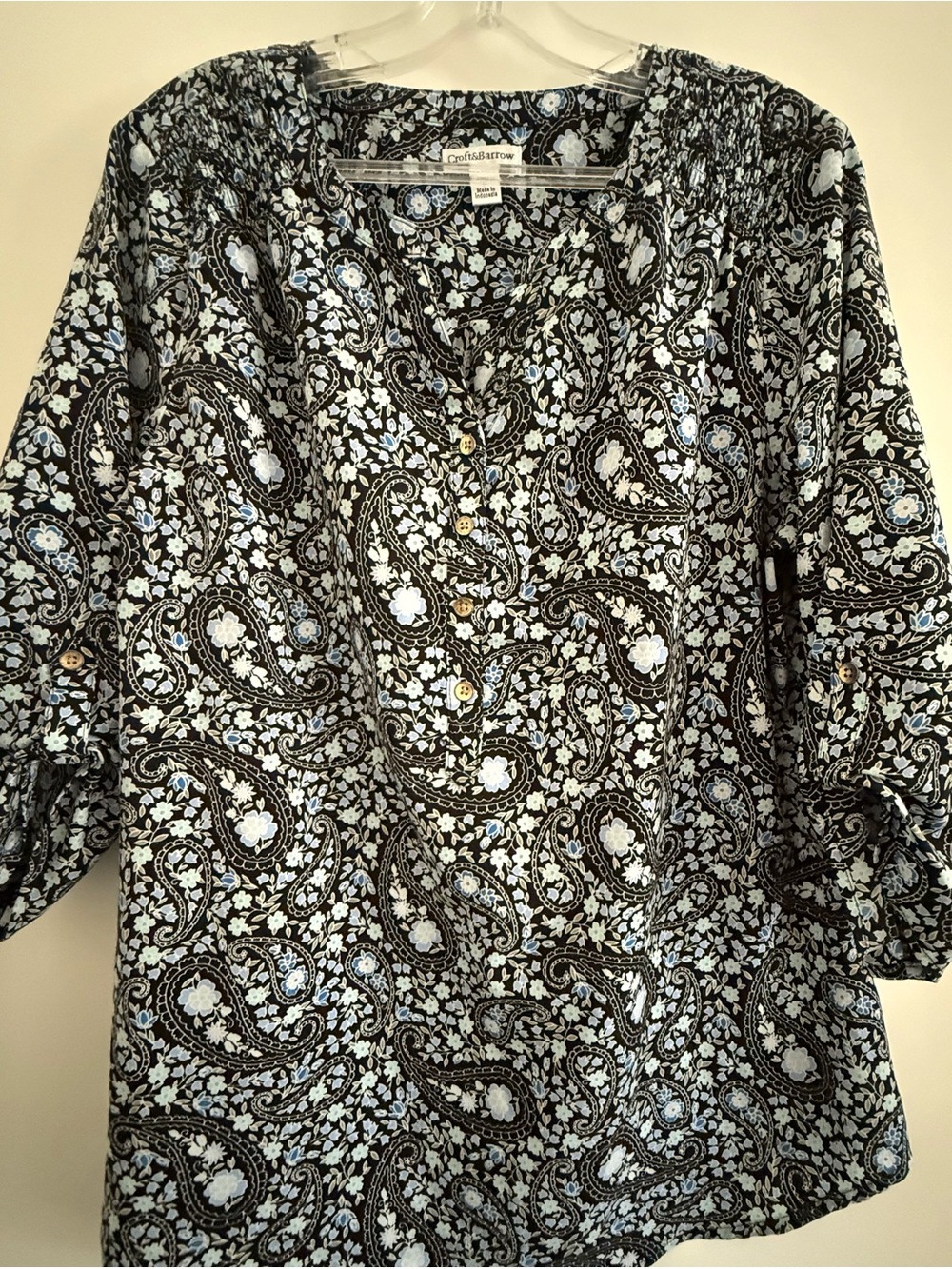 croft & barrow Black Paisley Tunic with Light Blue and Cream Accents